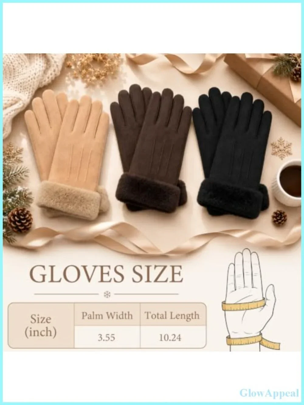 Womens Suede Gloves with Faux Fur Trim, Extra Thick Fleece Lined Winter Gloves